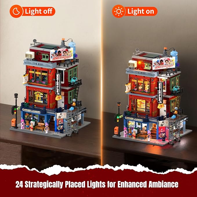 Street Fusion Boxing Club Lighting Building Bricks Set - City Town Modular Playset Collection Display kit with Minifigures 3036 Pcs for Adults &amp Teens &amp Life Enthusiasts