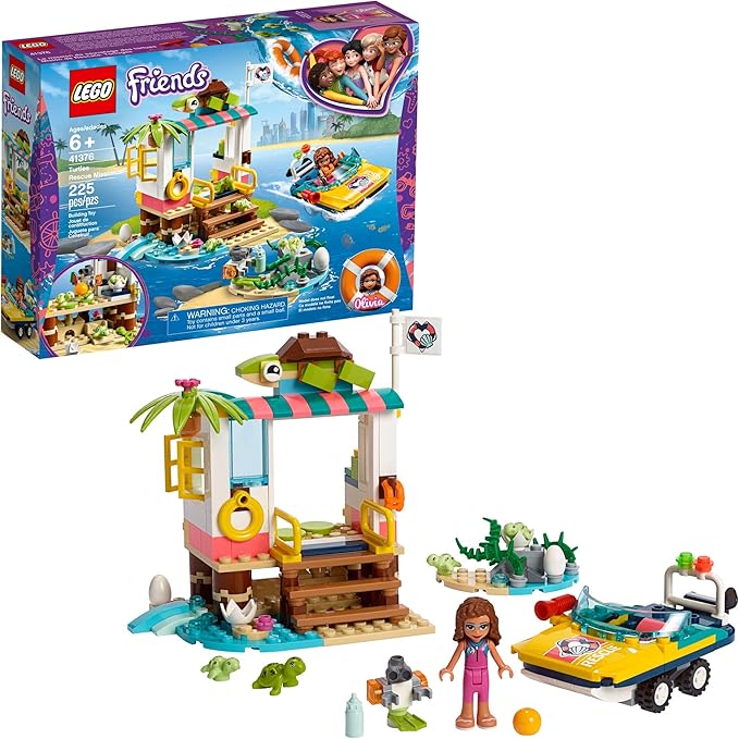 LEGO Friends Turtles Rescue Mission 41376 Rescue Building Kit with Olivia Minifigure and Toy Turtles Includes Toy Rescue Vehicle and Clinic for Pretend Play (225 Pieces)