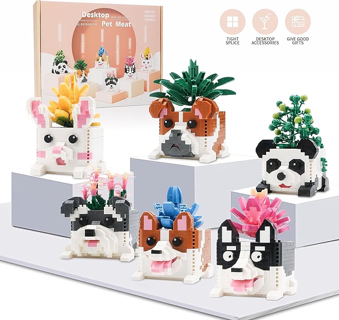 Flowers Building Blocks Sets Botanicals Adults Small Flower Plants Block Succulent for Teen 14+ Micro Cute Bonsai Animals Cactus Vase Office Creator 6 in 1 (2765PCS)