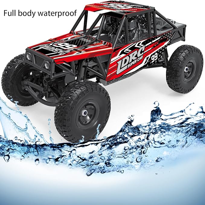 LDRC 18499 Waterproof Rc Climbing Car 1:18 Full Proportion Rc Offroad 4x4 Rc Underwater Crawler Pipe Rack Climbing Vehicle Cars Model RTR (Red)