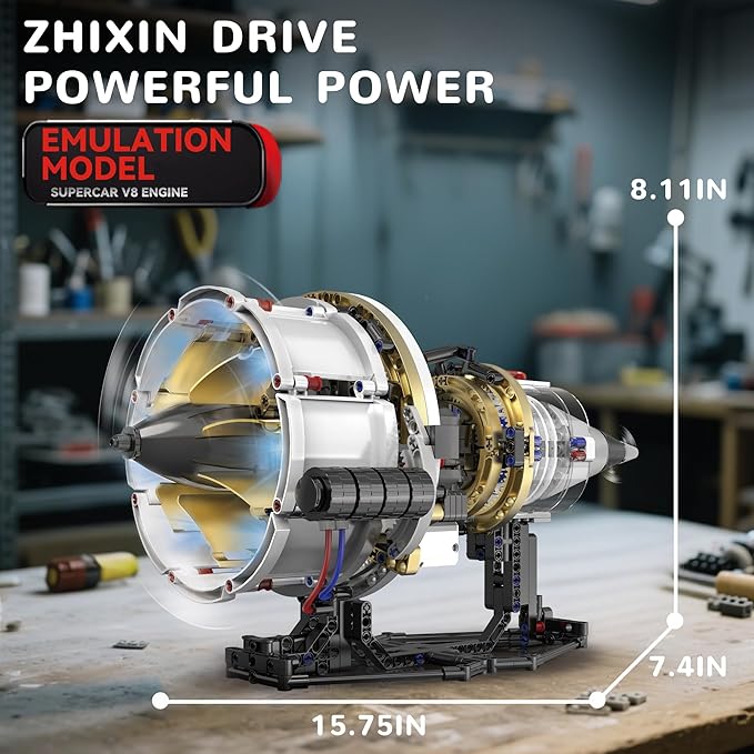 BrixVibe Aircraft Engine Building Set That Works Mini Turbojet Model Kit Technic with APP Control Light &amp Motor Collectible Mechanical Engineering for Adults