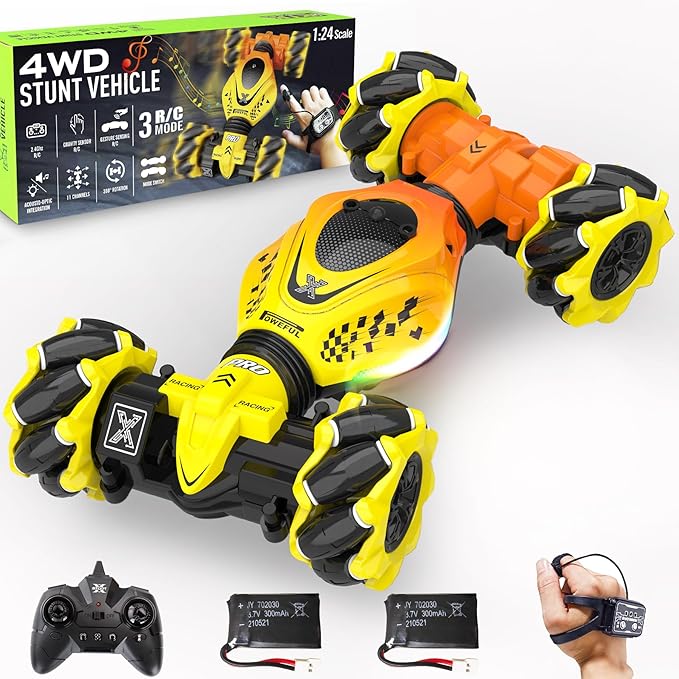 Gesture Sensing RC Stunt Car for Boys 6-12 4WD Remote Control Toy with Lights Music Best Birthday Gift for Kids 2.4Ghz Hand Control Drift