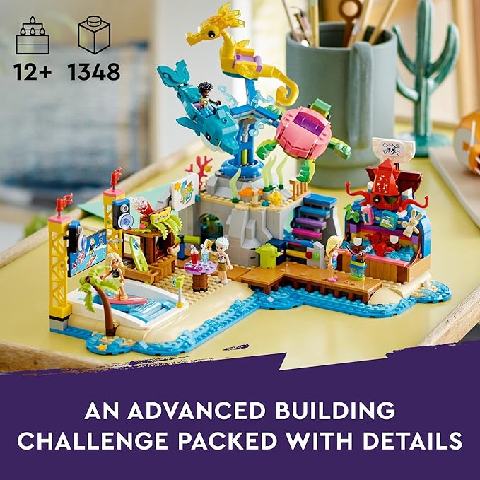 LEGO Friends Beach Amusement Park 41737 Building Toy Set A Technical Project for Older Kids Ages 12+ with Spinning Carousel Wave Machine and Shooting Gallery Game