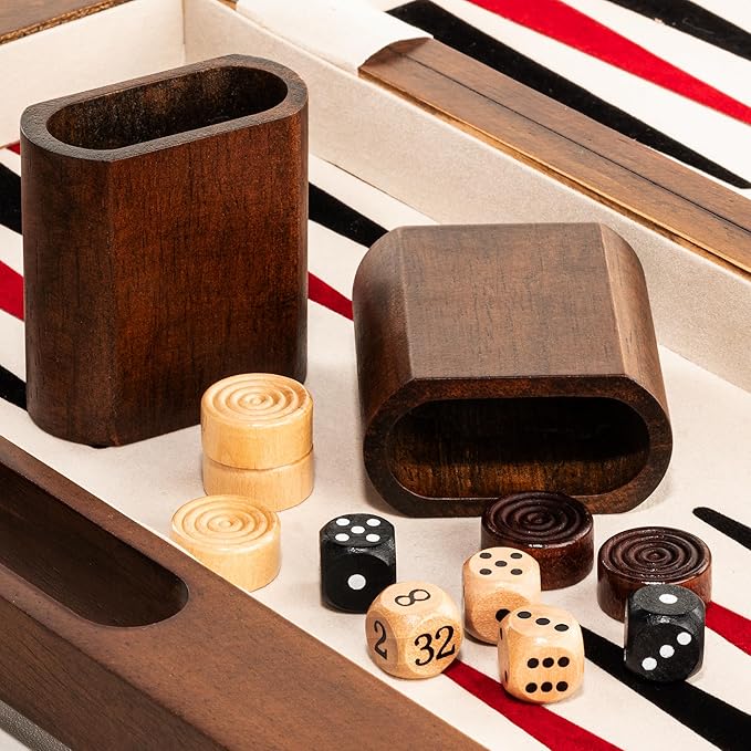 15.5'' Deluxe Solid Wood 3-in-1 Chess Set: Portable Chess Backgammon and Checkers with Hollow Handle Box Folding Board for Travel Suitable for Adults