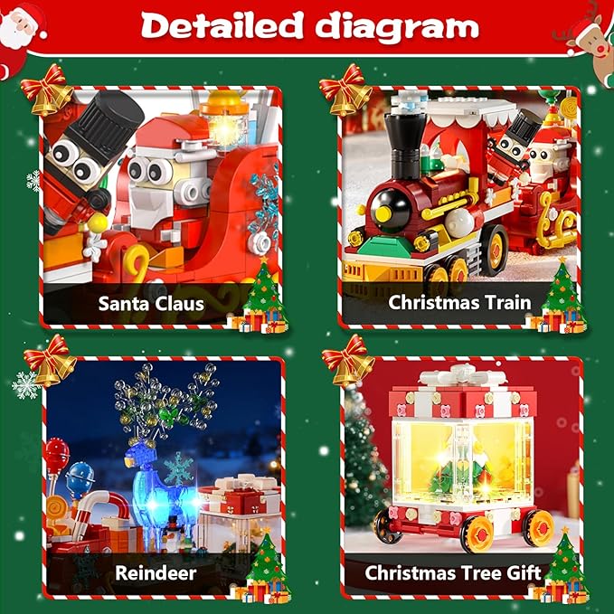 Christmas Train Building Block Set-1461PCS Surprise Christmas Countdown Toys with LED Light Collectible Holiday Block Sets Thanksgiving Xmas Gifts Home Decor for Boys Girls and Adults