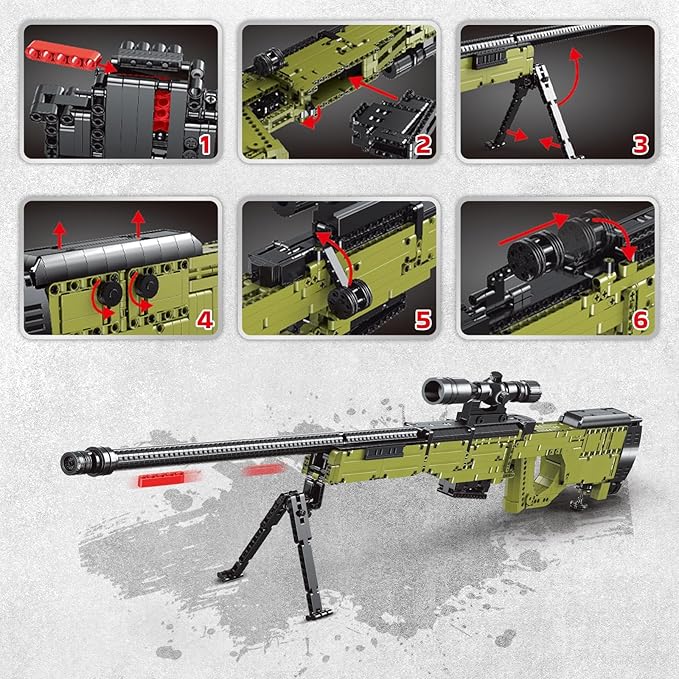 Sosuy Building Block Gun Sets AWM 1:1 DIY Shootable Sniper Model Guns Army Toys for Adult Teen Boys Birthday Gifts for Men Kids Age 8+ Realistic Bricks Collection for Military Fan 1628PCS