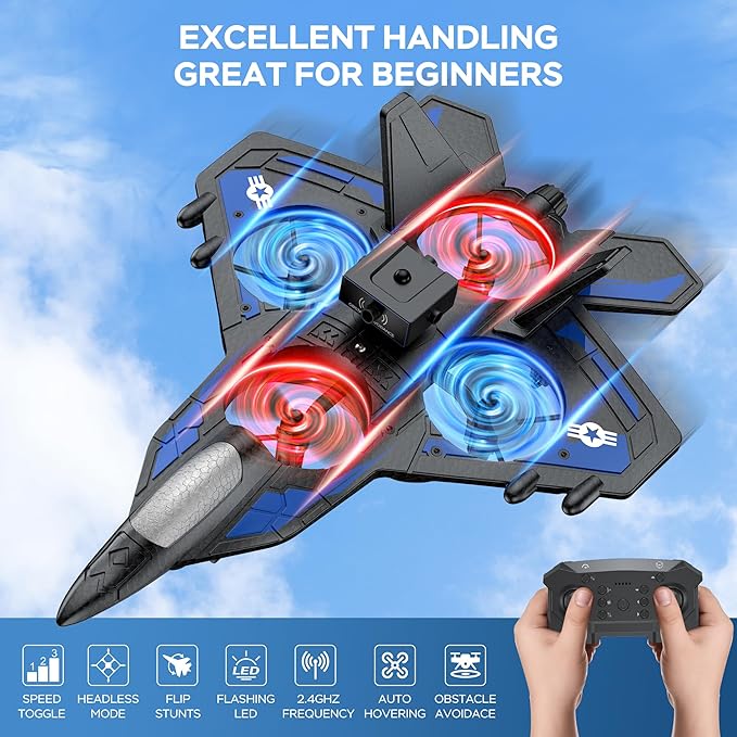 RC Plane - 2.4GHz Remote Control Airplane with LED Lights 360° Stunts &amp 6-Axis Gyro | Crash-Proof Foam Design | 40 Min Flight | Best Gift for Kids (Beginner Friendly)