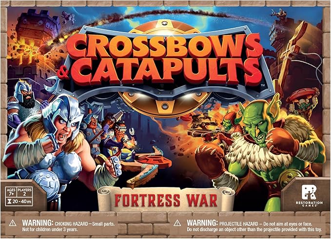 Restoration Games Crossbows and Catapults Fortress War - Dexterity Game for 2 Players - Build Launch and Topple Castles - 20-40 Min Playtime - Ages 7+