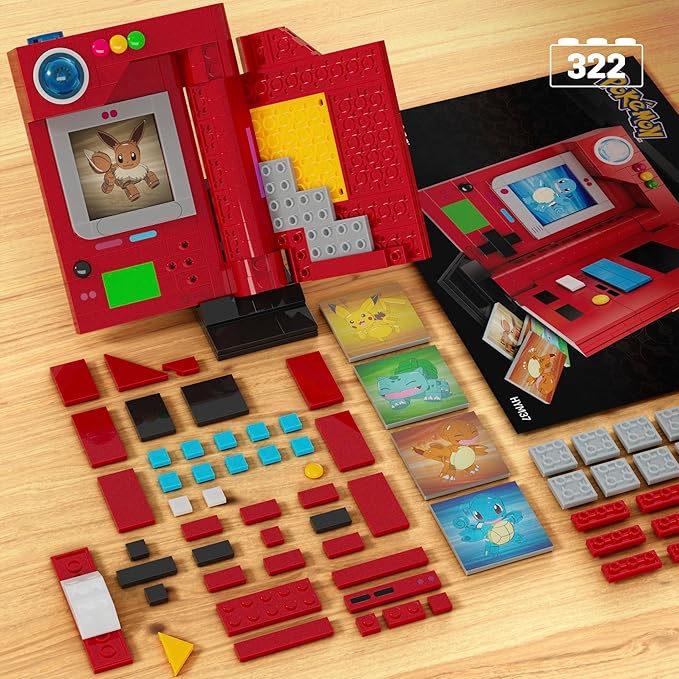 MEGA Pokémon Building Toys Set Kanto Region Pokédex with 322 Pieces Light and 5 Lenticular Cards for Kids or Adult Collectible