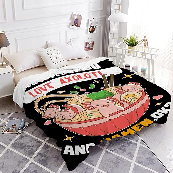 Freaking Love Axolotl and Ramen Blanket Gifts for Girls Boys Women - Super Soft Cozy Warm Throw Sheet for Couch Bed Sofa Office Decor All Season 60x80 for Adult