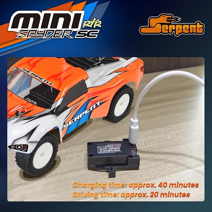 Serpent 1:24 Mini Spyder RC Car with Gyro 1/24 Scale 2.4GHz Short Course Truck All Terrain Off-Road Buggy RTR High Performance with 1 Battery 1 USB Data Cable