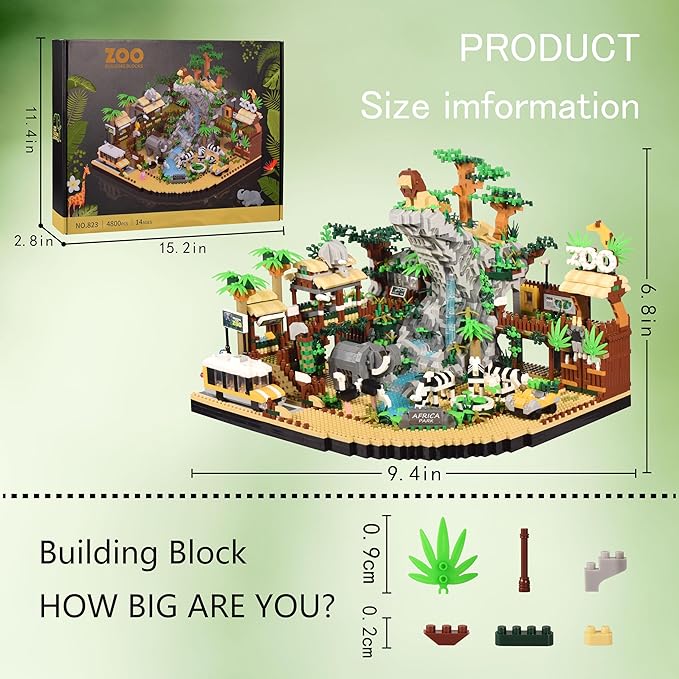 Zoo Micro Building Blocks Set Desert Wildlife Animals Park Building Kit with Lions Elephants Zebras and Safari Truck Home &amp Office Decor Birthday for Adults and Age 14+ (4800PCS)