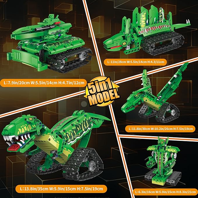5 in 1 Dinosaur Toy for 6-12 Years Old Kids Boys Robot Dino Building Set with APP &amp 2.4GHz Remote Control Science Programmable Building Block Dinosaur Kit Birthday Gifts for Age 6 7 8 9 10 11 12