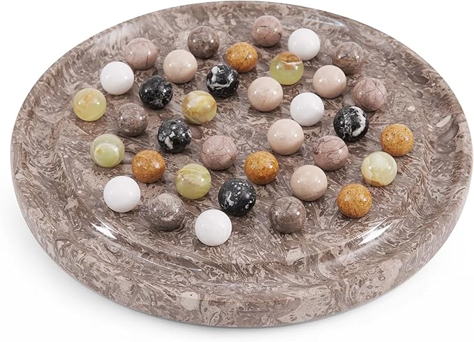 Marble Solitaire Game 10 Inch Oceanic Handmade Peg Solitaire Board Game with Marbles Classic Marble Puzzle Game for Adults Modern Tabletop Brain Teaser