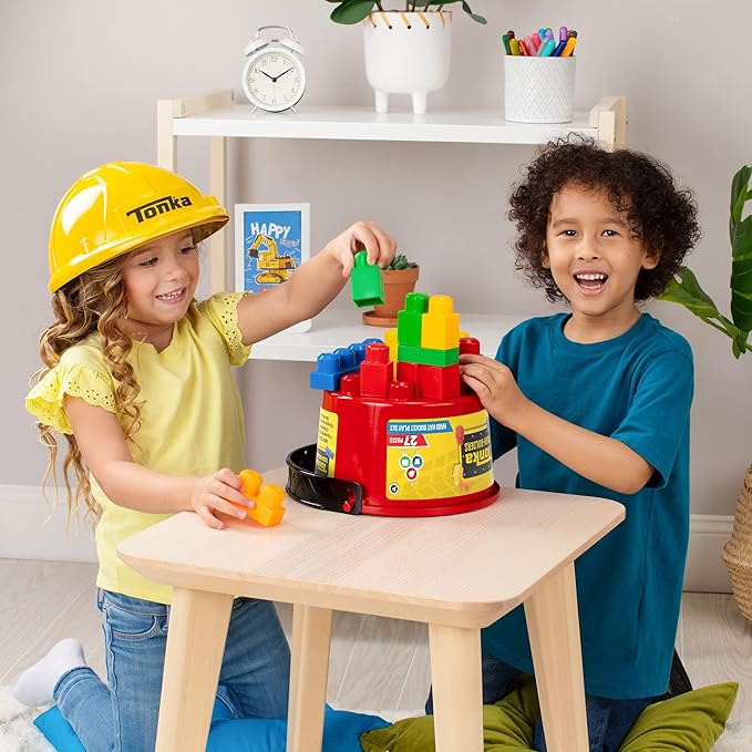Construction Helmets and Block Bucket Tonka Construction Play Set Building Toys for Creative Play Role Play Gift for Boys Girls Age 3+