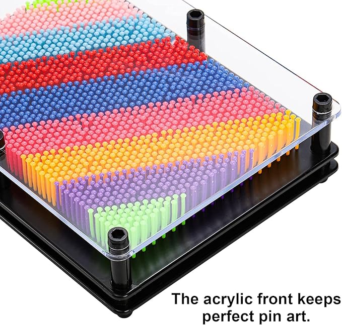 Hacaroa 3 Pack 3D Pin Art Toy Rainbow Plastic Pin Art Board Sensory Sculpture Toy Pin Impression Hand Mold Needle Toy for Kids Adults Home Office Decoration 3 Sizes