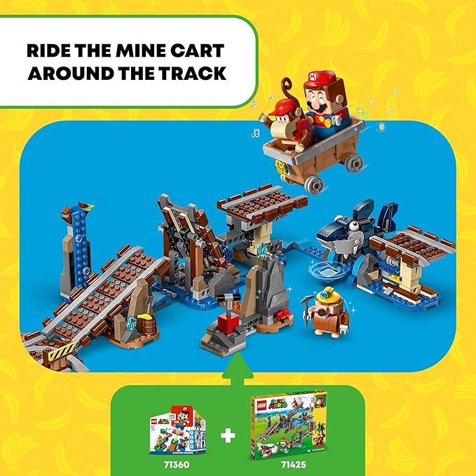LEGO Super Mario Diddy Kong's Mine Cart Ride Expansion Set 71425 Collectible Building Toy with Brick Built Funky Kong Figure Super Mario Gift Set for Kids Ages 8-10 to Combine with a Starter Course