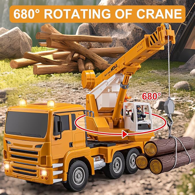 13 Channel RC Crane Truck 2.4G Remote Control Crane Toy Construction Vehicles with Lights Sounds Hook Up and Down 1:18 Large RC Truck Car for Kids Boys 16.5