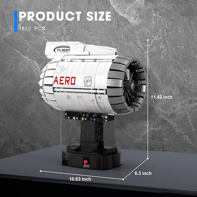 Reobrix Aircraft Turbofan Engine Building Sets Engine Model Kit that Works Mechanical Engineering Building Blocks with Motor 1813 Pcs STEM Airplane Engine Model Building Kits for 14+ (No.33019)
