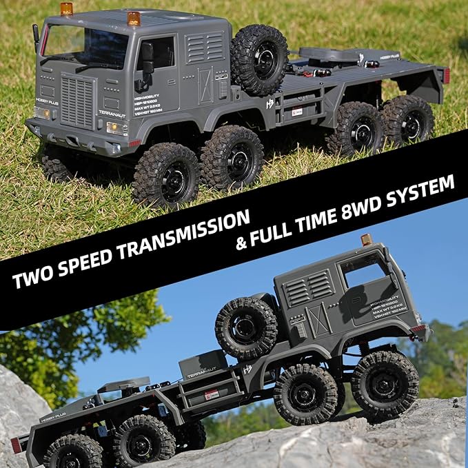 1/18 CR18P Terranaut 8x8 RC Crawler 8WD Rock Truck with Active-AWS All-Wheel Steering 2-Speed Transmission Remote Winch &amp Portal Axles Metal Gears Off-Road RC Car for Adults Collectors (Green)