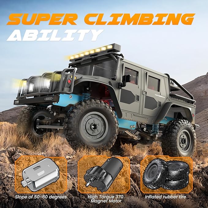 SIMREX 1:12 Scale All-Terrain Remote Control Car 4WD RC Cars with 2.4 GHz RC Climbing Truck IPX4 Waterproof Off-Road Vehicle with Two Rechargeable Batteries for Kids Teens Adults