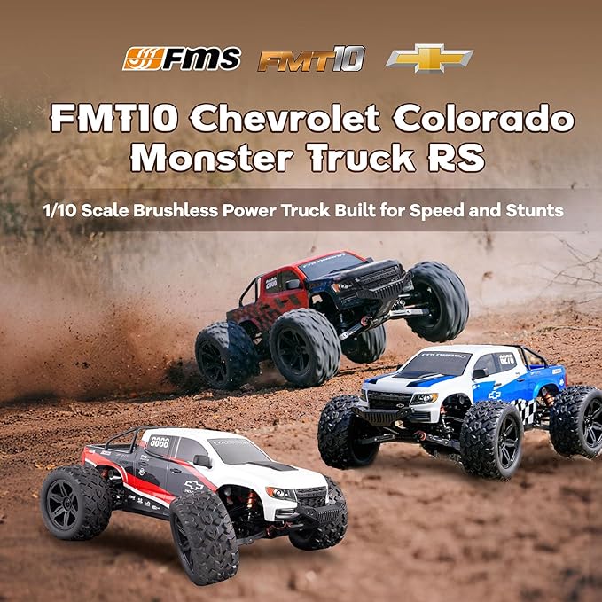 BEEZRC FMT10 1/10 Chevrolet Brushless RC Monster Truck Licensed Chevy Colorado 4x4 RC Truck Off-Road RC Car High Speed 80 km/h Remote Control Car for Adults RS Red/Black (no Battery)