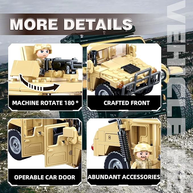 Off-Road Military Vehicle Set Inspired by WW2 Army Toys Model Kit with 2 Action Soldier Minifigures Gifts for Boys and Girls Aged 6-12 Compatible with Lego Set 265 PCS