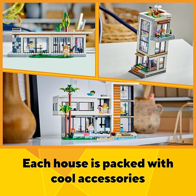LEGO Creator 3 in 1 Modern Toy House - Kids Toy Building Set with 3 Building Options for Boys &amp Girls Ages 9+ - with 2 Minifigures for Pretend Play - Gift Idea for Birthday - 31153
