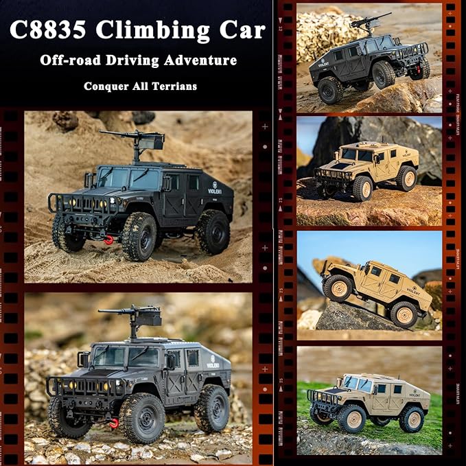 Skymaker H1 RC Crawler 4WD Military Car with Cannon and Winch Accessory RTR Off-Road Remote Control Cars for Adults Linkage Carlights and Steering Wheel (Olive Green)