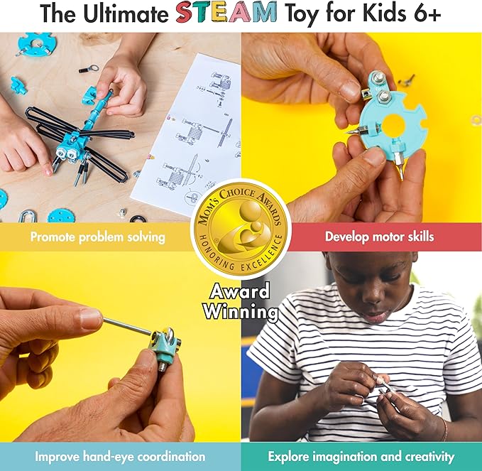 The Off Bits Erector Set: Animal Mini STEM Toys for Kids 6+ Toy Building Sets with Nuts &amp Bolts STEM Building Toys Gifts for Boys and Girls (Blue Dragonfy)