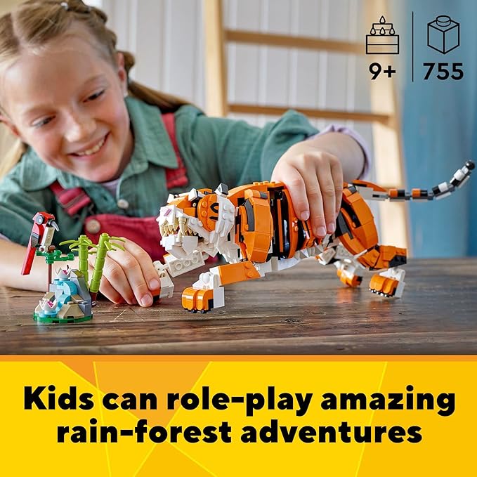 LEGO Creator 3 in 1 Majestic Tiger - Building Toy for Boys &amp Girls Ages 9+ - Gift for Easter Baskets - Kids Bedroom and Desk Decor - Build Tiger Panda or Koi Fish - 31129