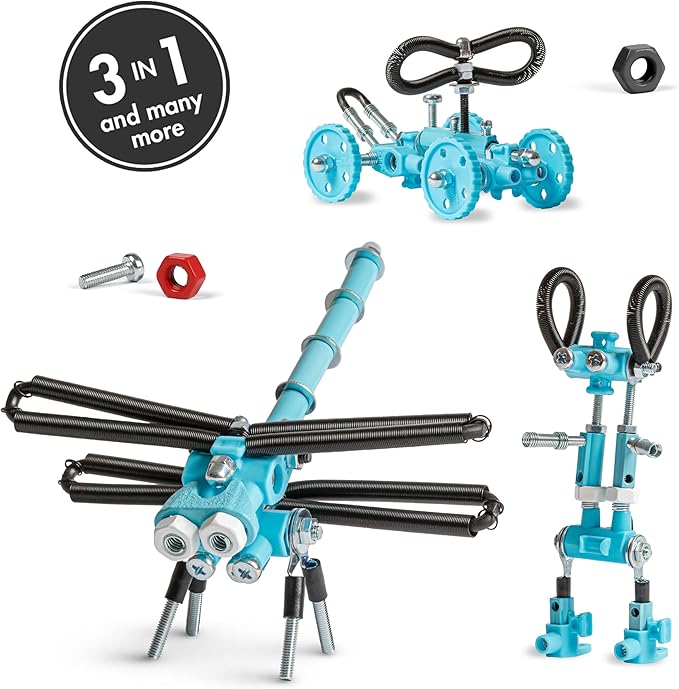 The Off Bits Erector Set: Animal Mini STEM Toys for Kids 6+ Toy Building Sets with Nuts &amp Bolts STEM Building Toys Gifts for Boys and Girls (Blue Dragonfy)