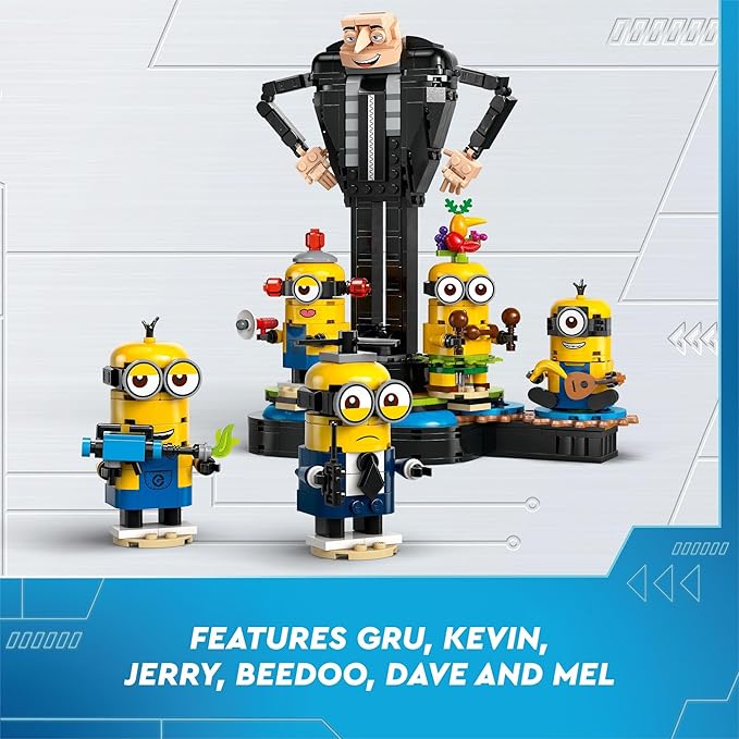 LEGO Despicable Me 4 Brick-Built Gru and Minions Figure Buildable Minions Toy for Kids Dancing Despicable Me Toy Figures Playset Play-and-Display Birthday Gift for Boys and Girls 75582