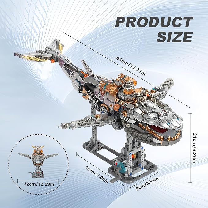 Creative 1388PCS Mechanical Whale Building Blocks Ideals Sea Animal Marine Organism with Light Model Building Blocks Bricks STEM Sensory Toy Gift for 12+ Boys Girls Kids or Adults