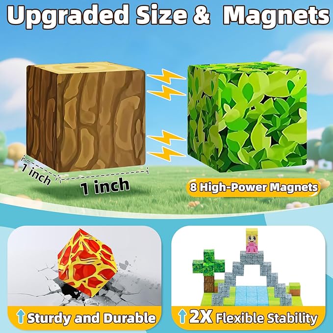 EchoPlan 150PCS Magnetic Blocks Magnetic Building Blocks STEM Constructions Magnet Blocks for Boys Girls Age 3 4 5 6 7 8 9 10 Sensory Stacking Toy Christmas Birthday Gifts for Kids 1 Large Size