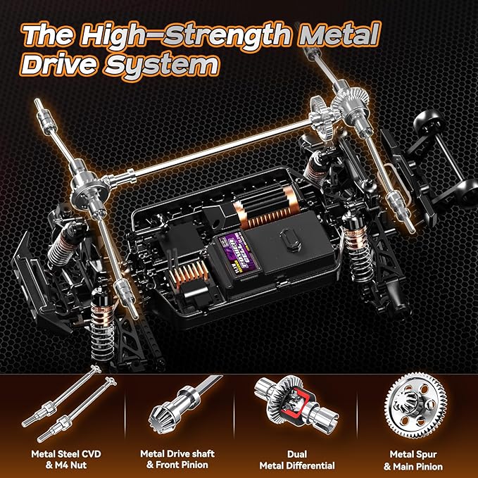 1/14 Brushless RC Cars for Adults Max 42mph Oil Shock Absorber Electric 4WD High-Speed Off-Road RC Car Remote Control Car for Adults RC Truck with Two 3S LiPo Batteries 1200 mAh