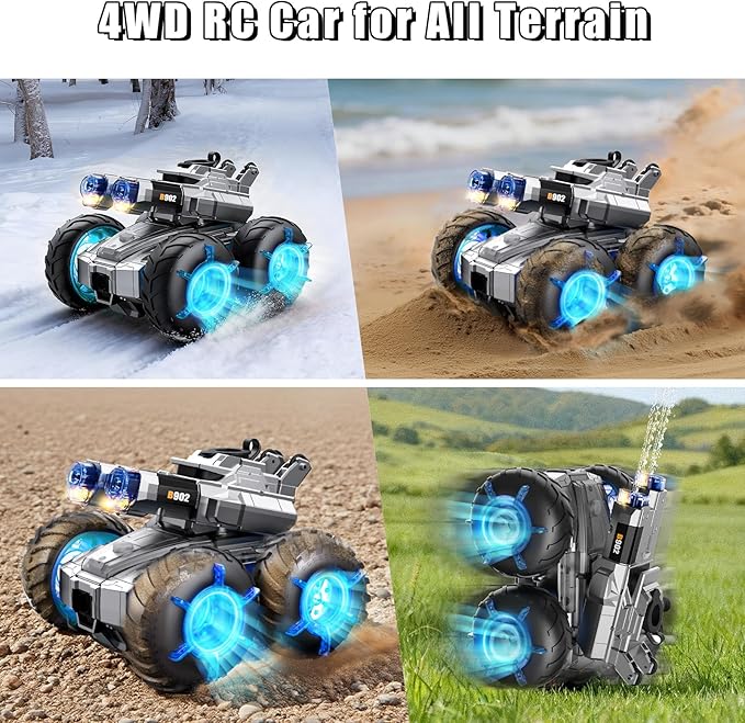 3-in-1 Remote Control Car RC Boat &amp Water Gun Amphibious Remote Control Car 4WD All-Terrain RC Cars Gesture Sensing Rc Stunt Car RC Trucks Toys Birthday Gifts for 8 9 10 11 12 Year Old Boys
