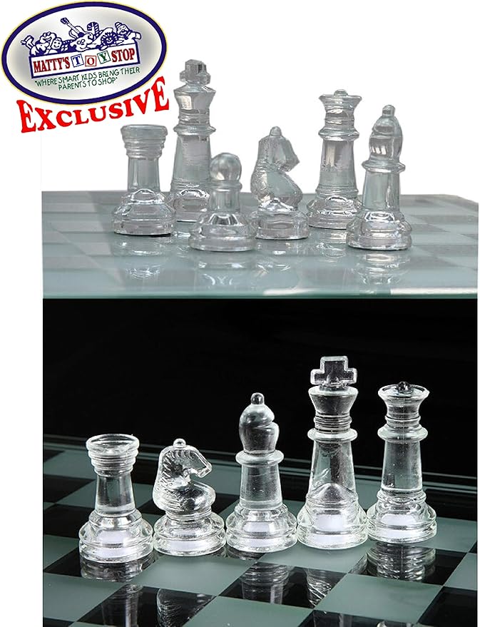 Matty's Toy Stop Deluxe Frosted &amp Clear Glass Chess Set (14) Large