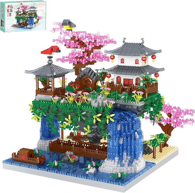 3600PCS Micro Mini Blocks Peach Blossom Pond Bonsai Tree KitTraditional Architecture Building BlocksExquisite Cherry Bonsai Tree Kit Gift for 14+ Kids Or Adults
