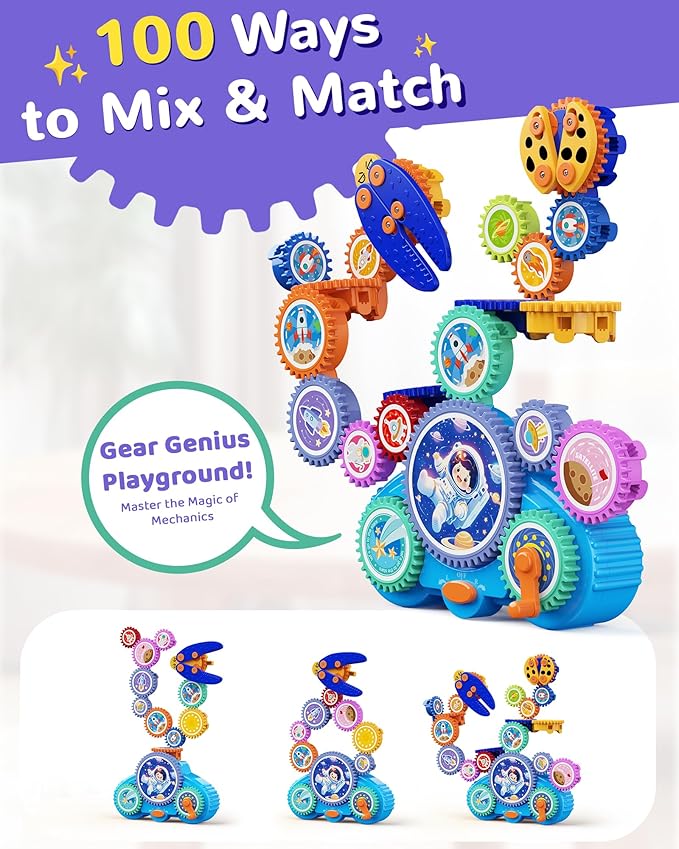 KOKODI Gear Building Toys for Kids Electric &amp Manual Construction Set for Kids Engineering Learning Kit for Ages 3-8 Years Old Birthday Gifts &amp Preschool Educational Toys for Boys Girls