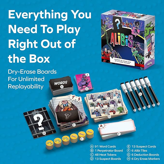 Allplay Alibis Board Game | Whodunit Word Association &amp Deduction Party Game | 4-8 Players 20-30 Min Playtime Social Mystery Game