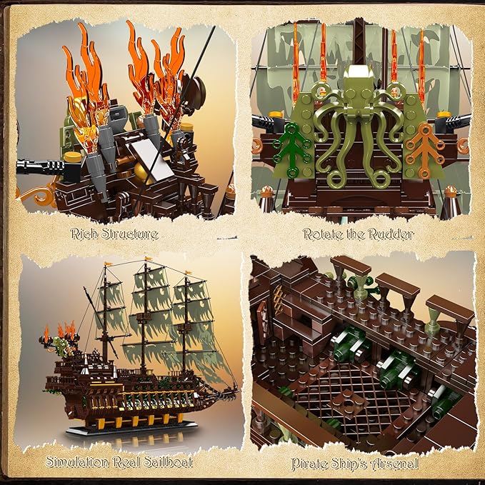 NUTCRACKER Pirate Ship Model Building Set for Adult - Large MOC Dutchman Pirate Ship Home Collection or Display Model Pirate Ship Toy Building Set Christmas Birthday Gift for Adult Teen 14+（3653Pcs