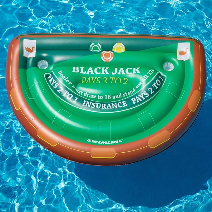 Swimline Inflatable Blackjack Game Table Raft with Waterproof Cards Green/Brown 60/40/12