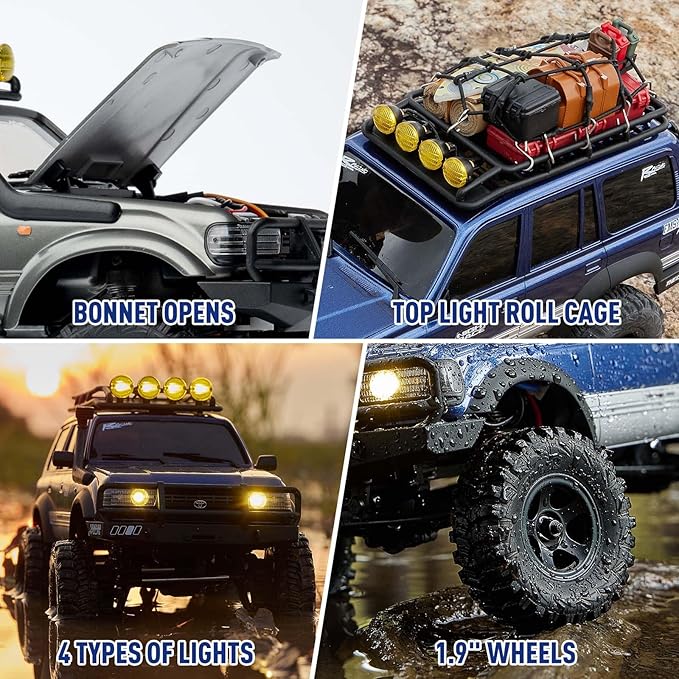 EAZYRC FMS Fcx18 1/18 Land Cruiser 80 Toyota RC Rock Crawler RTR 4x4 Off-Road Waterproof Hobby Grade RC Trucks All Terrains for Adults and Beginner(Blue)