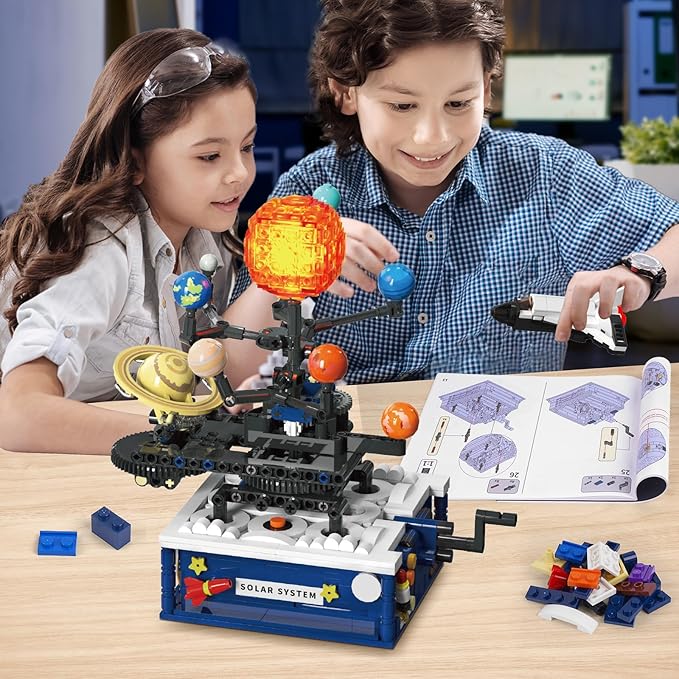 Solar System Building Sets with Light - Rotatable Space Exploration Building Toys with 9 Planets &amp Rocket Sets Science Astronomy Educational Gifts for Boys Girls Age 8+ Years Old Kids(775 PCS)
