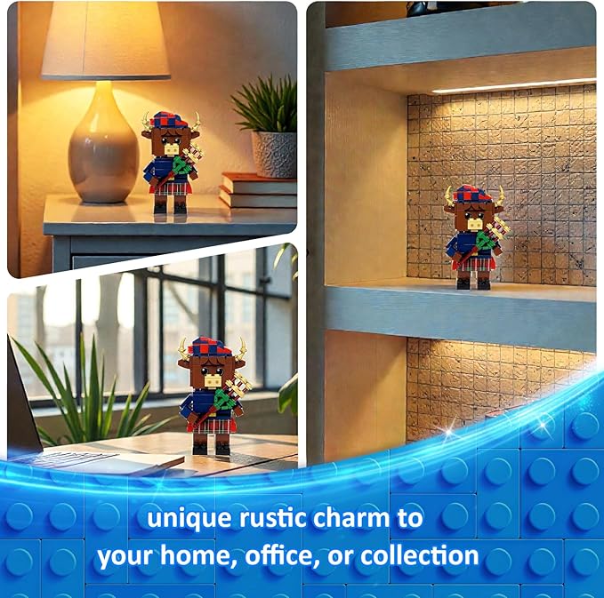 Highland Cow Building Blocks Set Collectible Animal Building Toy Creative Scottish Cow Bagpiper Brick Set for Adults &amp Kids (Age 3+) DIY Home Office Decor STEM Education-Gift Ideas
