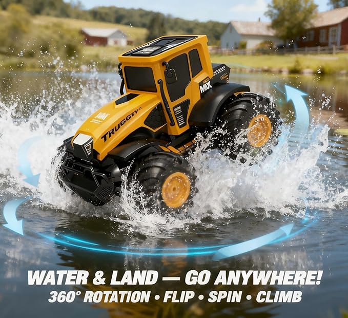 Remote Control Tractor Toy - 1:14 Amphibious RC Monster Truck Toys for Kids 2.4 GHz 4WD All Terrain Off-Road Farm Vehicle Perfect Birthday for Boys and Girls