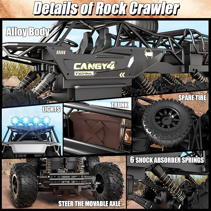 Large Size RC Cars Rock Crawler RC Truck with 2 Rechargeable Batteries Remote Control Monster Truck Durable Metal Body &amp LED Headlights Boy Toys for 4-7 8-12 Kids &amp Adults