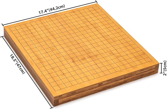 Yellow Mountain Imports Bamboo 2-Inch Reversible 19x19 / 13x13 Go Game Set Board with 9.2mm Double Convex Yunzi Stones and Bamboo Bowls - Classic Strategy Board Game (Baduk/Weiqi)
