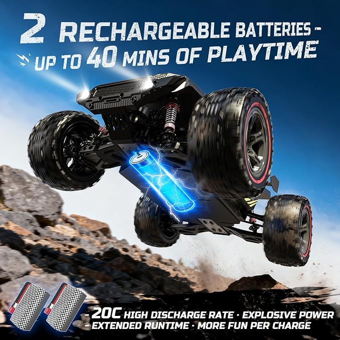 DEERC 209E 1:10 Fast Brushless RC Car for Adults &amp Boys 60+ KMH High Speed 4WD Off-Road Remote Control Truck with 2 x 3S Batteries &amp Extra Swing Arms Hobby Grade Racing Car RC Crawler Gift